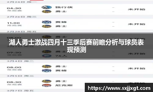 湖人勇士激战四月十三季后赛前瞻分析与球员表现预测